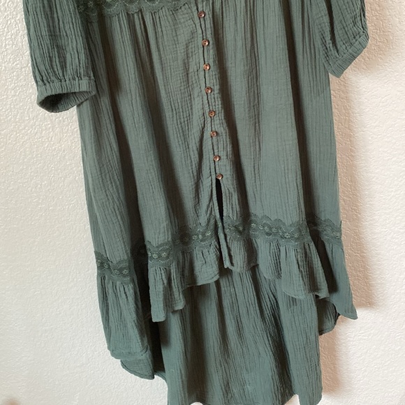 Boho Green flowy 100% cotton dress. Size Large - Picture 4 of 7